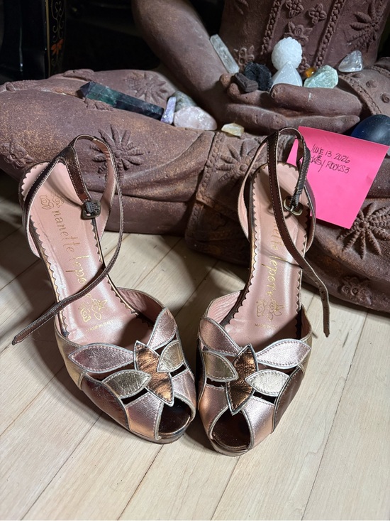 Nanette Lepore Shoes - Vintage Nanette Lapore Metallic Rose Gold Peep-Toe Heels with Ankle Strap Size 7